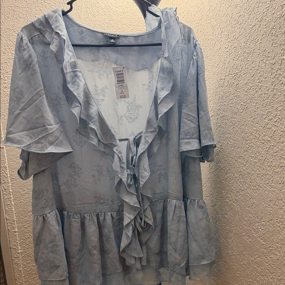 Torrid Light Blue Floral Ruffle Blouse